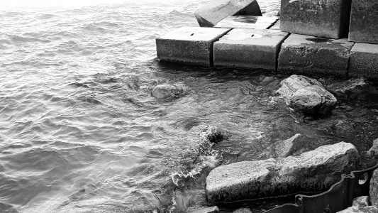 Rocks and concrete at the waterfront